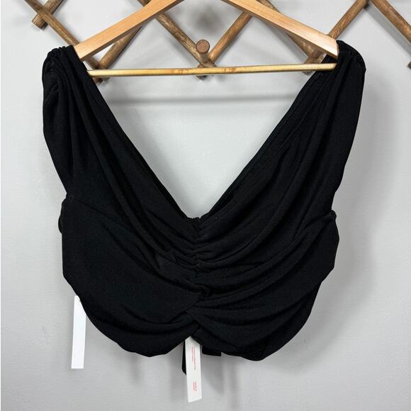 New Lisa Says Gah Luna Tie Front Crop Top in Black-Slinky Women's Size 3XL - Picture 4 of 8